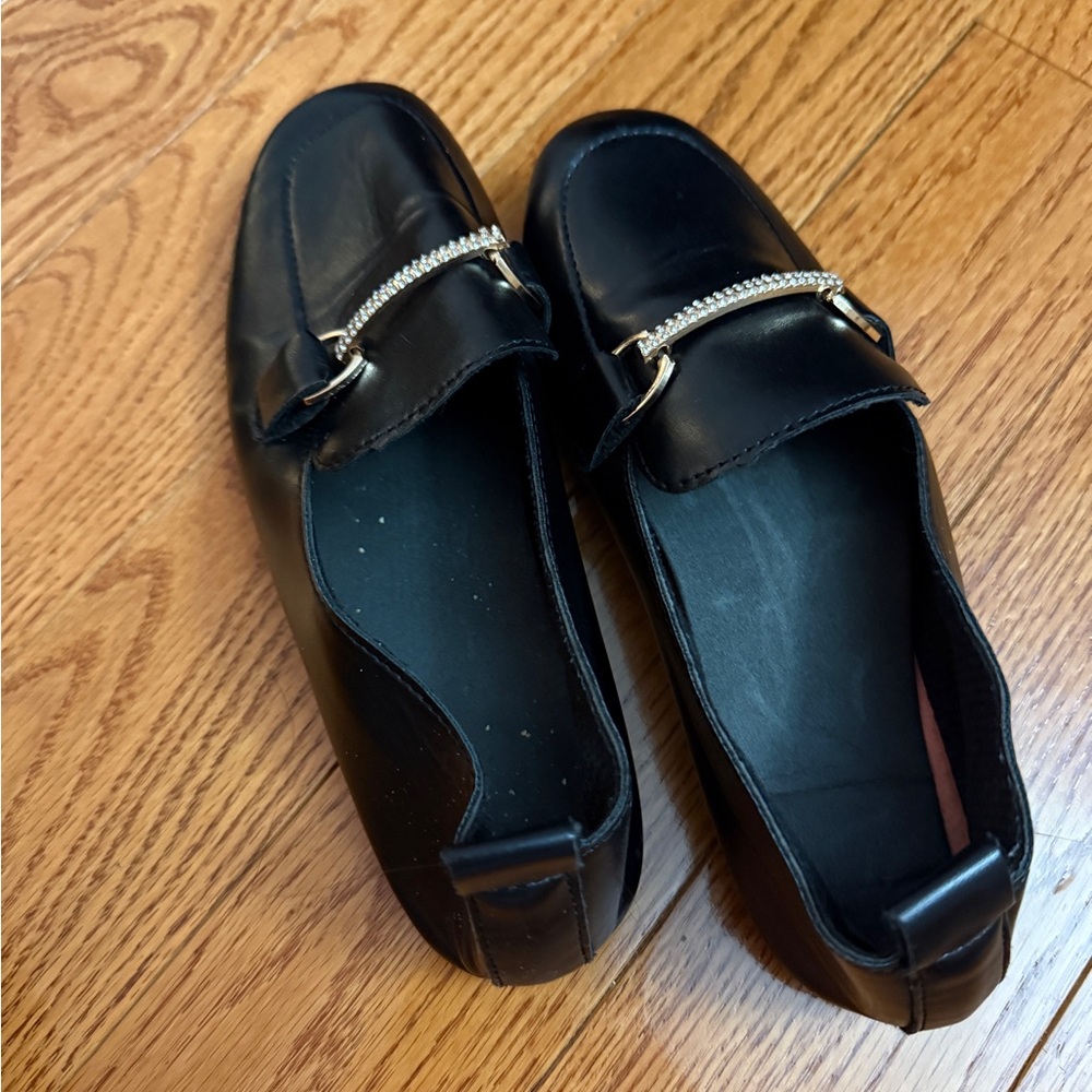 SHEIN Black Loafers with Gold Accent